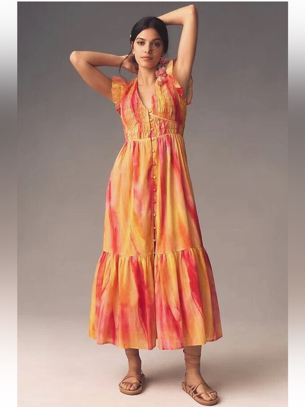 NWT Anthropologie size S The Peregrine midi dress in pink combo